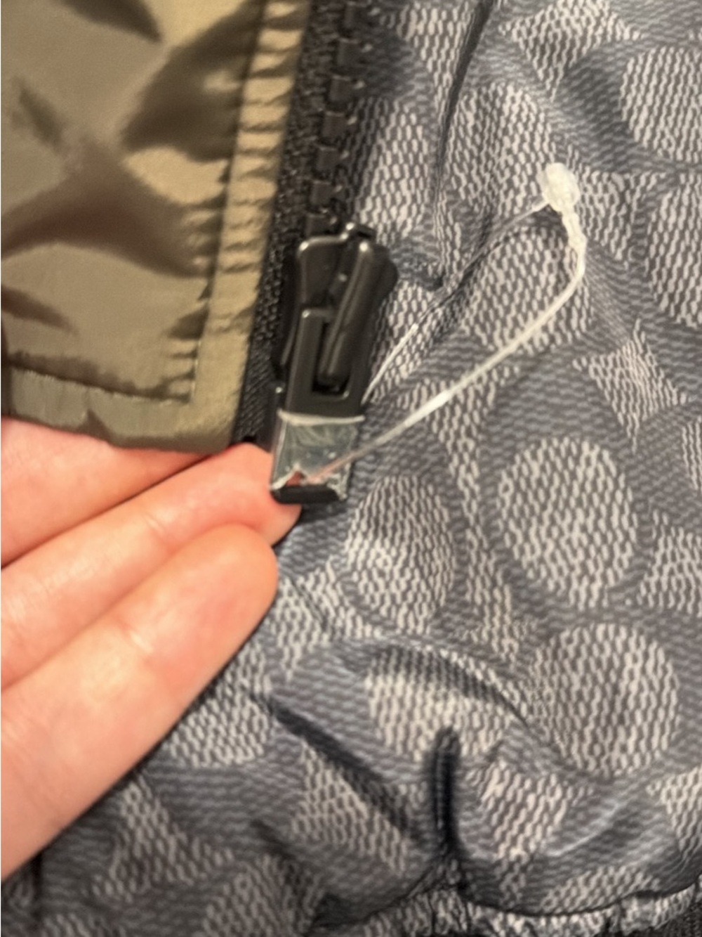Coach Olive Green bomber jacket with reversible Blue Signature Lining